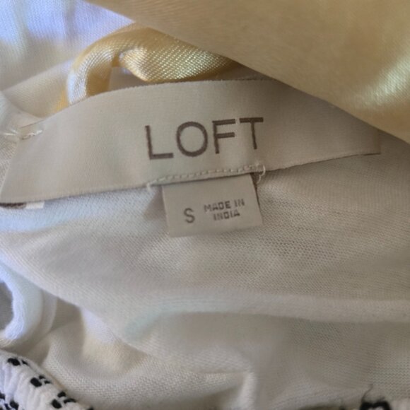 LOFT White Smocked Blouse with Embroidered Accents-FC - Picture 4 of 4